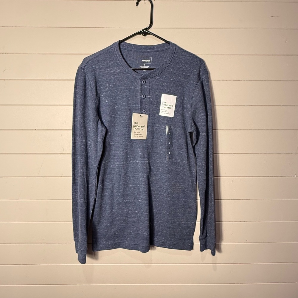 Sonoma Goods‎ For Life Mens Supersoft Thermal Henley Shirt Blue Small NWT